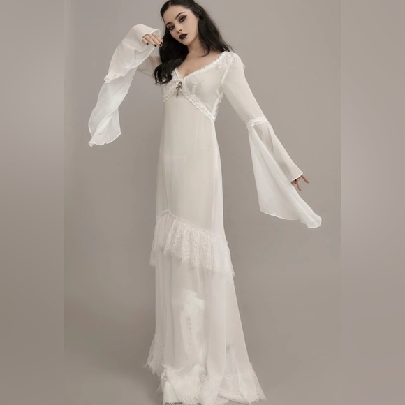 Dolls Kill Widow END OF DAYS CHIFFON MAXI DRESS - Picture 2 of 11